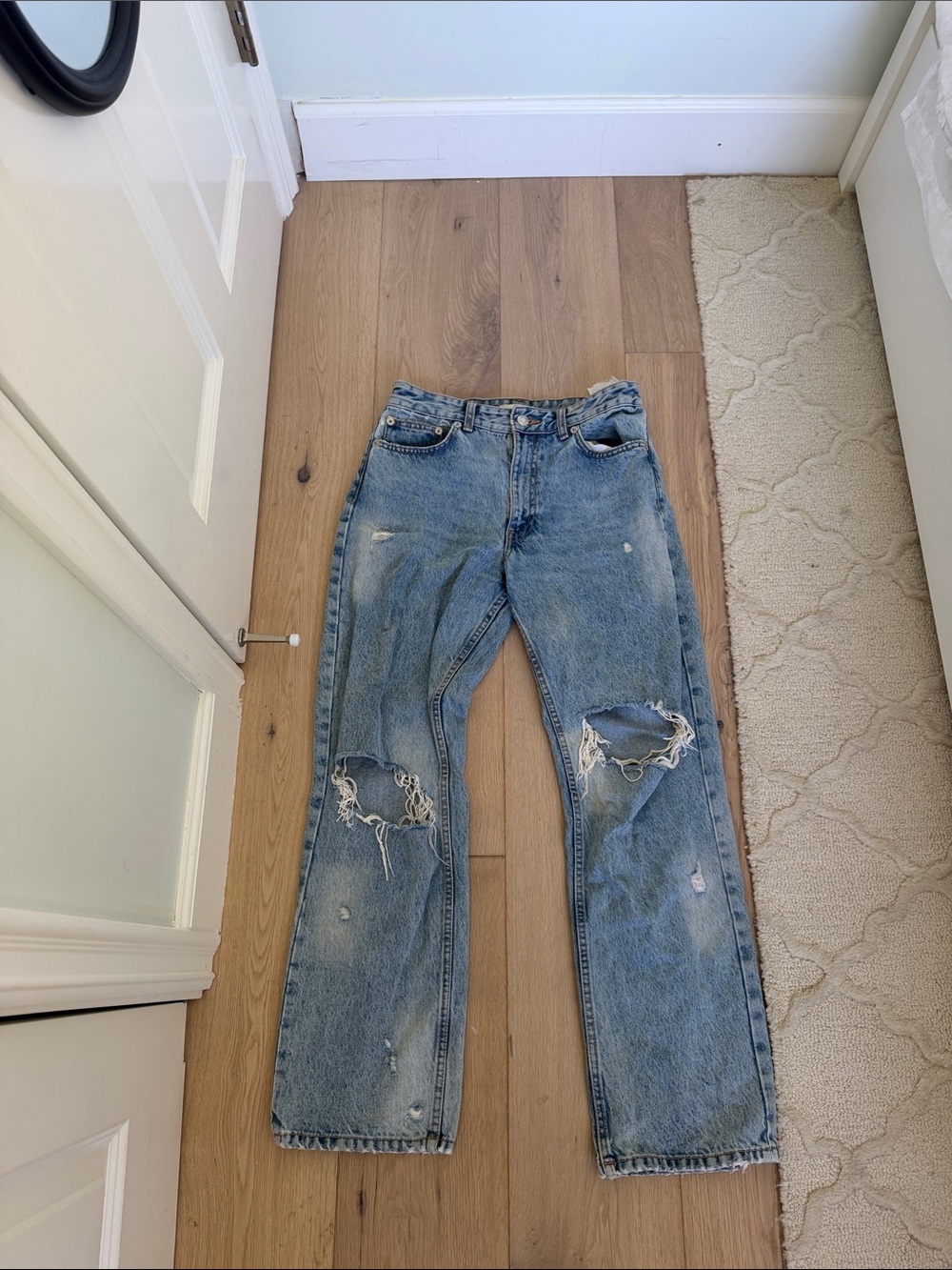 Zara Light Blue Straight Leg Distressed Jeans